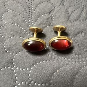 Vintage Art Deco Beautiful Gold Tone & Maroon Rigid Krementz Cuff Links Bespoke